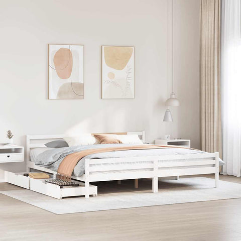 ZNTS Bed Frame without Mattress White 180x200 cm Super King Solid Wood Pine 3301617