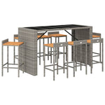 9 Piece Garden Bar Set Grey Poly Rattan& Solid Wood Acacia 3187689