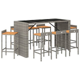 9 Piece Garden Bar Set Grey Poly Rattan& Solid Wood Acacia 3187689