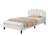 3ft Single Upholstered Bed with LED Adjustable Shell Shape Headboard, Soft Velvet Bed Frame with N652P242015W