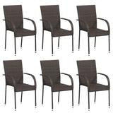 Dining Chair Set of 6 Brown PE Rattan, Powder-Coated Steel 310086