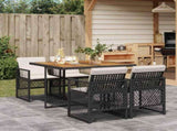 5 Piece Garden Dining Set with Cushions Black Poly Rattan 3210723