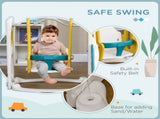 6-in-1 Swing and Slide Set, Kids Playground with Basketball Hoop, Telescope, Storage Space - Yellow T3398P422178