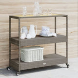 Bar Cart 3-Tier Grey Poly Rattan and Solid Wood Acacia 368724