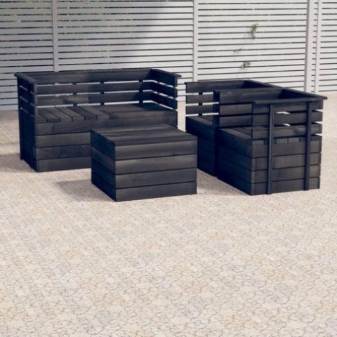 ZNTS 5 Piece Garden Pallet Lounge Set Solid Pinewood Dark Grey 3063742