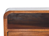 Solid Wood Extra Mini Wall Mounted Curved Chestnut Bedside, 1 Drawer and Open Slot, Dark Brown B2743P403036