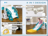 5 in 1 Toddler Slide with Basketball Hoop, Climber, Telescope, Storage Basket, for Ages 1-3 Years, T3398P422165