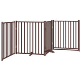 Dog Gate with Door Foldable 4 Panels Brown Oak 320 cm Solid Wood Fir 352299