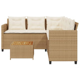Garden Sofa with Table and Cushions L-Shaped Beige Poly Rattan 369050
