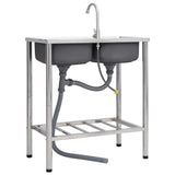 Camping Sink Double Basins with Tap Stainless Steel 151212