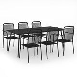 Dining Set Black Cotton Rope, Powder-Coated Steel, Tempered Glass 3058281