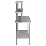 Kitchen Work Table with Overshelf 120x60x150 cm Stainless Steel 3054470