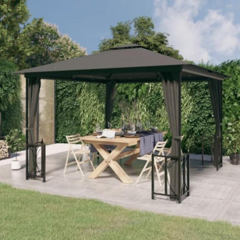 Gazebo with Sidewalls&Double Roofs 3x3 m Anthracite 318541