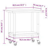 Kitchen Work Table with Wheels 82.5x55x85 cm Stainless Steel 376463