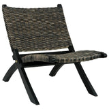 Relaxing Chair Black Natural Kubu Rattan and Solid Mahogany Wood 285802