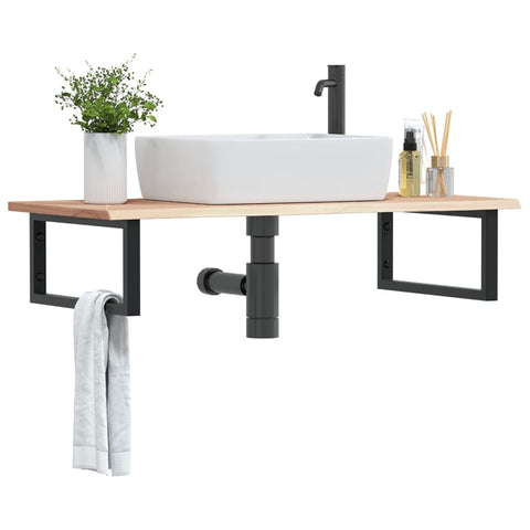 Basin Shelf Wall Mounted Steel and Solid Wood Oak 3302601