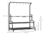 3 Tiered Plant Rack with Hanging Hooks, Tall Plant Stand for Indoor Outdoor Porch Balcony Use, Black T3398P325255
