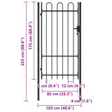 Fence Gate Single Door with Arched Top Steel 1x1.75 m Black 145743