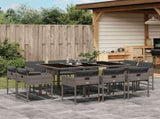 11 Piece Garden Dining Set with Cushions Grey Poly Rattan 3211388