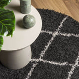 ZNTS Shaggy Rug High Pile Modern Black and Cream Ø 200 cm 375423