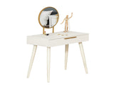 Elegant Dressing Table, with Round Mirror, 80 x 40 x 123 cm - White T3398P329491