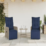 Reclining Garden Chairs 2 pcs with Table Grey Poly Rattan 365709