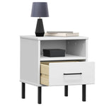 ZNTS Bedside Cabinet with Metal Legs White Solid Wood Pine OSLO 350972