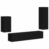 TV Cabinet Set Wall-mounted 4 pcs Black Engineered Wood 3409007