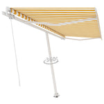 ZNTS Freestanding Manual Retractable Awning 400x350 cm Yellow/White 3069618