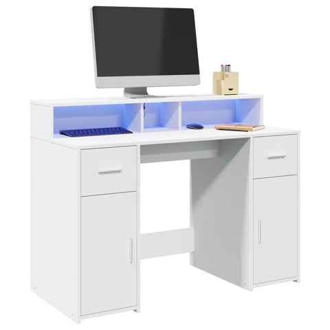 ZNTS Desk with LED Lights White 120x55x91 cm Engineered Wood 3309411