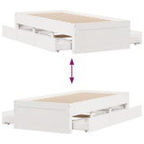 Bed Frame without Mattress with Drawers White 90x190 cm Single Solid Wood Pine 3308826