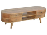 Solid Wood Rounded Entertainment Unit, 4 Drawers, 2 Shelves, Brown B2743P403490