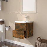 Sink Cabinet with Built-in Basin Smoked Oak Engineered Wood 3152858