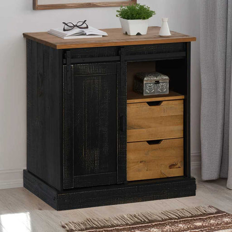 ZNTS Sideboard HALDEN with Sliding Door Black 80x40x80 cm Solid Wood 4018420