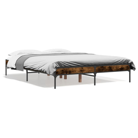 ZNTS Bed Frame Smoked Oak 120x200 cm Engineered Wood and Metal 845023