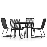 Dining Set Black Powder-coated steel, PE rattan, Glass 5 Piece Set 3099168
