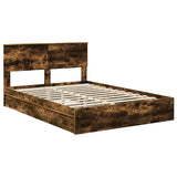 Storage Bed with Drawer Smoked Oak 140 x 190 cm Engineered Wood 3410802