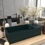 Bathroom Sink with Overflow Ceramic Dark Green 146992