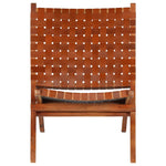 Folding Chair Crossed-Stripe Brown Real Leather 246365