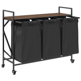 Laundry Basket 3 Compartments with Wheels Brown Oak 859094