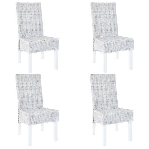 Dining Chairs 4 pcs White Kubu Rattan and Mango Wood 275465