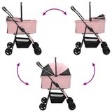 Folding Pet Stroller Adjustable Pink 81 x 47 x 99 cm Polyester 42012432