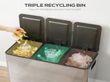 HOMCOM 3 x 20L Pedal Bin, Steel Triple Kitchen Bin with Soft Close Lid, Removable Inner Buckets, T3398P549118