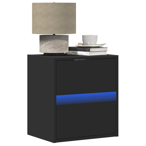 ZNTS Wall-mounted Bedside Cabinets with LED Lights 2 pcs Black 3307964