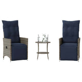 3 Piece Bistro Set with Cushions Grey Poly Rattan 365677