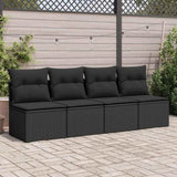 2 Piece Garden Sofa Set with Cushions Black Poly Rattan Acacia 3325241