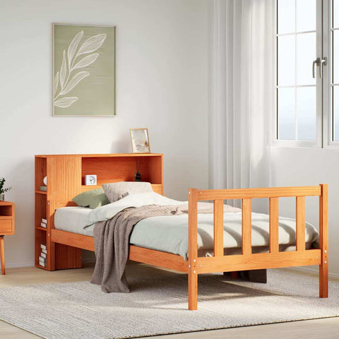 ZNTS Bookcase Bed without Mattress Wax Brown 75x190 cm Small Single Solid Wood 3322113