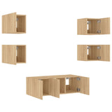 6 Piece TV Wall Units with LED Sonoma Oak Engineered Wood 3216813