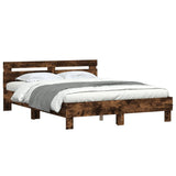 Bed Frame Smoked oak Engineered wood Double Bed Frame 3207564