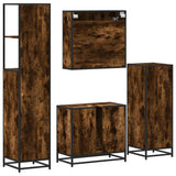 4 Piece Bathroom Furniture Set Smoked Oak Engineered Wood 3301257